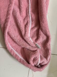 Pink Hair towel with teddy bear button