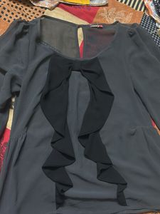 Elegant Grey Bow Blouse top