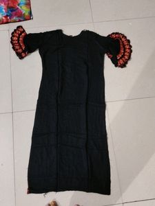 Black And Flowers Orange Kurti