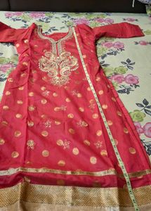 pink Kurta with Gold Embellishments