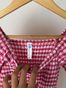 Chic Pink Gingham Smocked Dress