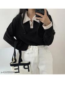 Collared Black Long Sleeve Top