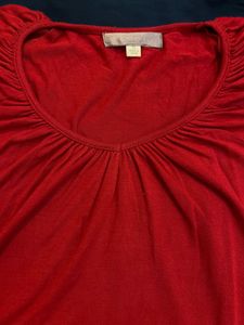 Chic Red Long Sleeve Gathered Neck Top