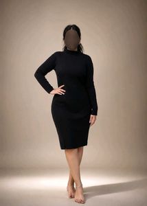 Black Ribbed Turtleneck Maxi Dress