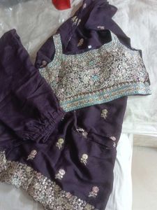 Embroidered plazzo crop shrug dress