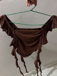 Brown Off-Shoulder Ruched Top
