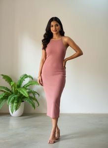 Dusty Rose Halter Neck Midi Dress