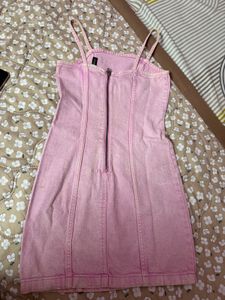 Pink Denim Spaghetti Strap Bodycon Mini Dress