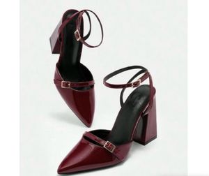 Chic Burgundy Block Heel Sandals