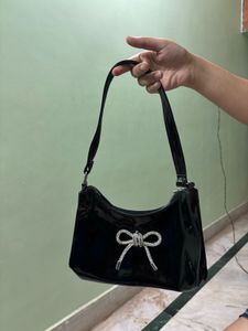 Chic Black Patent Bow Handbag