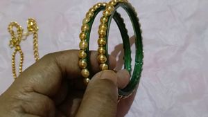 Set of Lakshmi Earrings, Necklace, Ban
