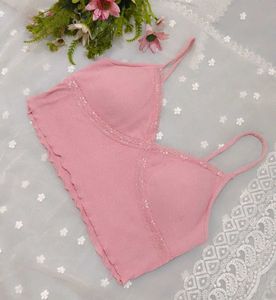Pink Lace Trim Cropped Cami Top