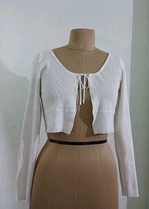White Knit Tie-Front Cardigan