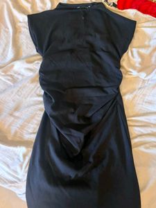 Chic Black Ruched Midi Dress y2k for layering