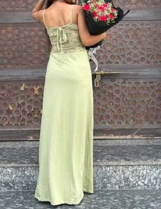 Elegant Lace &amp; Silk Maxi Dress