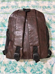 Stylish Brown Faux Croc Backpack