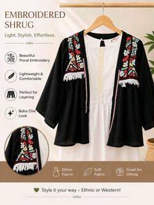 Embroidered Black Shrug - Boho Chic