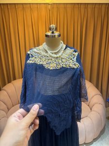 Elegant Navy Blue Embroidered Gown