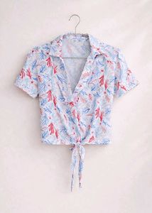 Stylish Women's Tie-Front Tropical Print Top