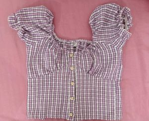 Cute Plaid Puff Sleeve Crop Top