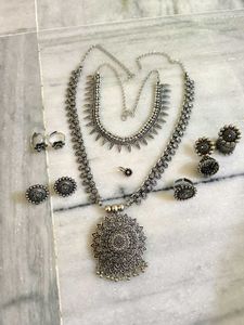 Oxidized Silver Mandala Necklace Set