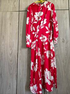 Vibrant Red Floral Maxi Dress from Zara.