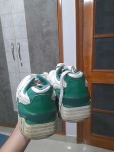 Redtape White &amp; Green Leather Sneakers