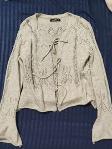 Boho Cream Lace-Up Knit Sweater