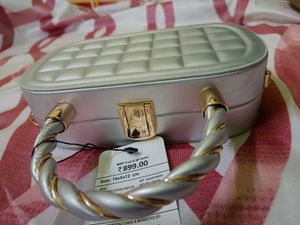 Elegant Silver Clutch with Gold Chain