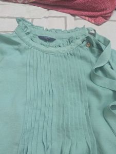 Elegant Teal Pleated Blouse