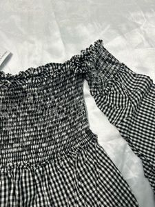 Imported Chic Gingham Off-Shoulder top with Bel