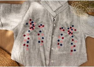Embroidered Grey Shirt Style Top