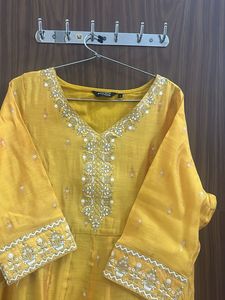 Melange Deep Yellow Chanderi Embroidered Kurta