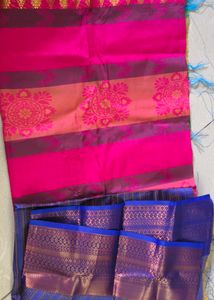 Kanchipuram Pink & Blue Pavadai Sattai
