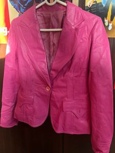Y2K rose / hot pink leather blazer / jacket