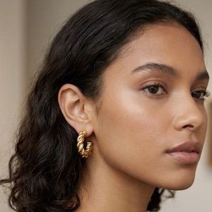 New Chunky Gold Twist Hoop Earrings