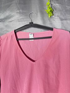 Pink V-Neck Puff Sleeve Top