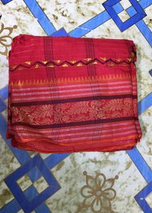 Red Saree with Peacock Embroidery