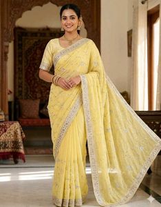 Elegant Yellow Embroidered Saree