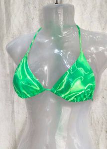 41810. Vibrant Green Marble Print Bikini Top