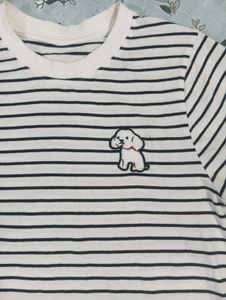 Striped T-Shirt with Cute Dog Patch