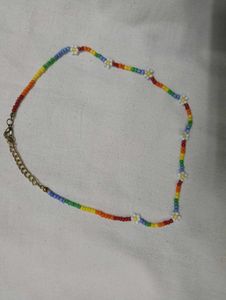 Rainbow Beaded Flower Choker Necklace