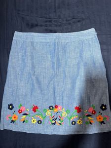 Embroidered Floral Denim Skirt