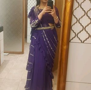 Purple Ready To Wear Georgette Heavy Saree