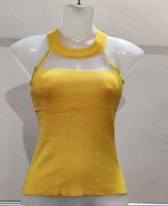 Stylish Yellow Mesh Detail Top