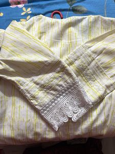 Libas White &amp; Yellow Embroidered Kurta set