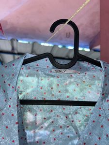 Light Blue Heart Print Button-Up Shirt