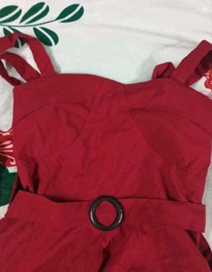 Chic Red Belted Peplum Top