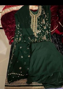 Green Embroidered lehnga Kurta Set with Dupatta