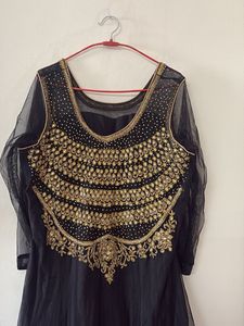 Elegant Black &amp; Gold Embellished Gown